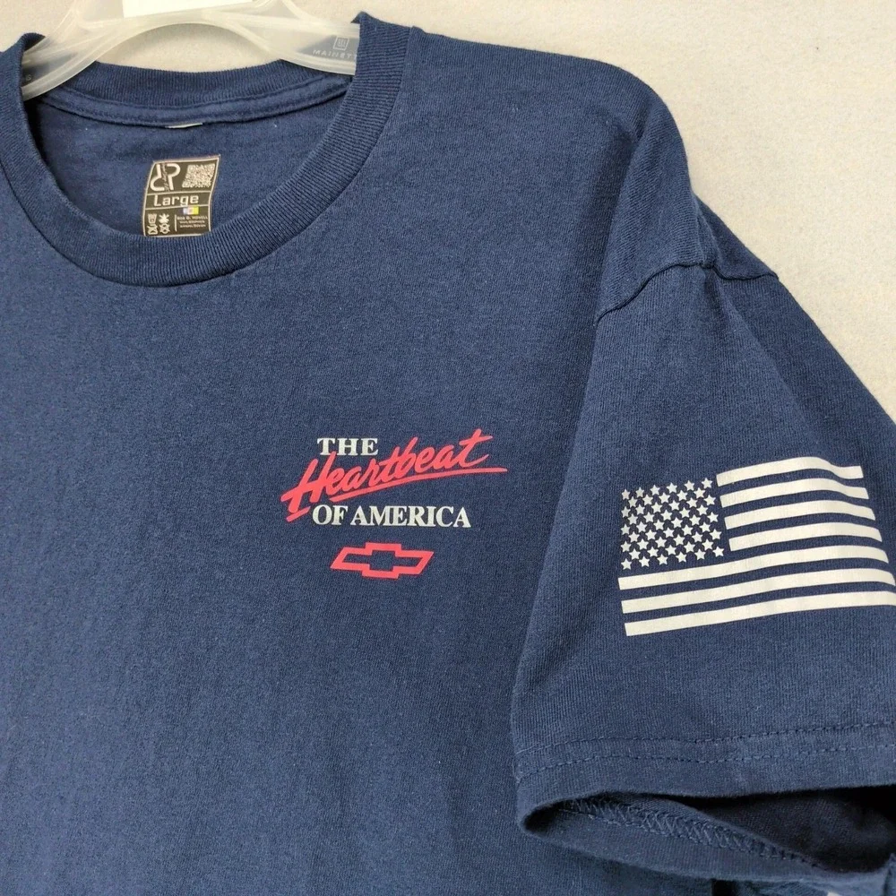 Chevrolet Heartbeat Of America Logo Navy T-Shirt Mens‎ L Reflective Flag Chevy